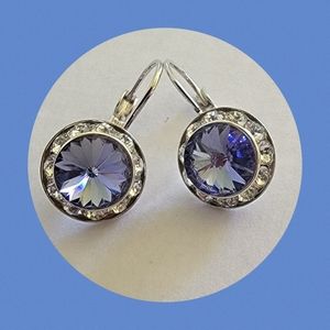 💙Sparkly Silvertone Blue and Clear CZ Round Earrings